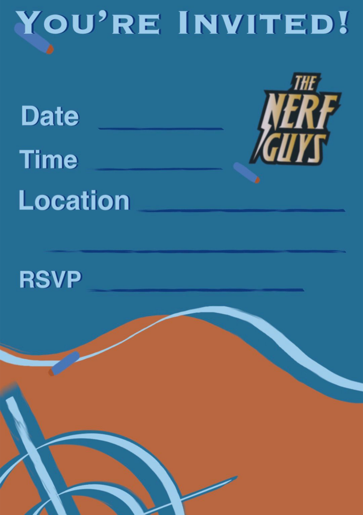 Nerf Party invitation for a birthday party Blue background with a bullseye