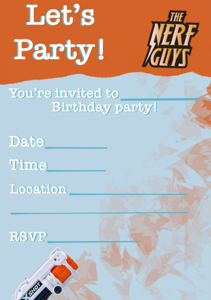 Nerf Party invitation for a birthday party
